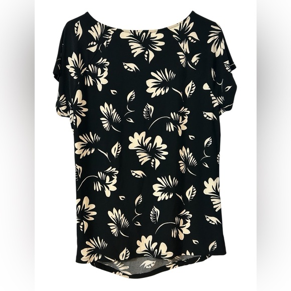 Women’s Lauren Ralph Lauren Top Size 1X  Ruched Short Sleeve Shirt Floral Black - Picture 2 of 4